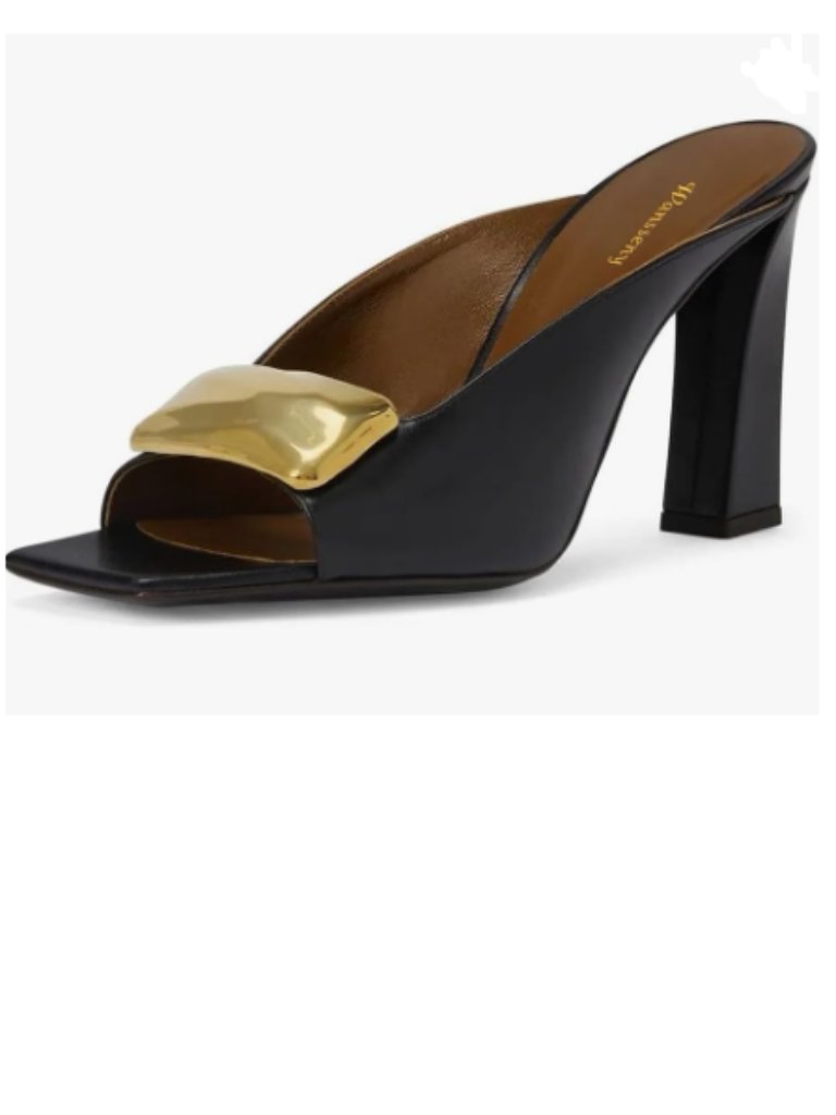 Wansseny Black Open Square Toe Mules Slip On Chunky High Heel Slide Sandal